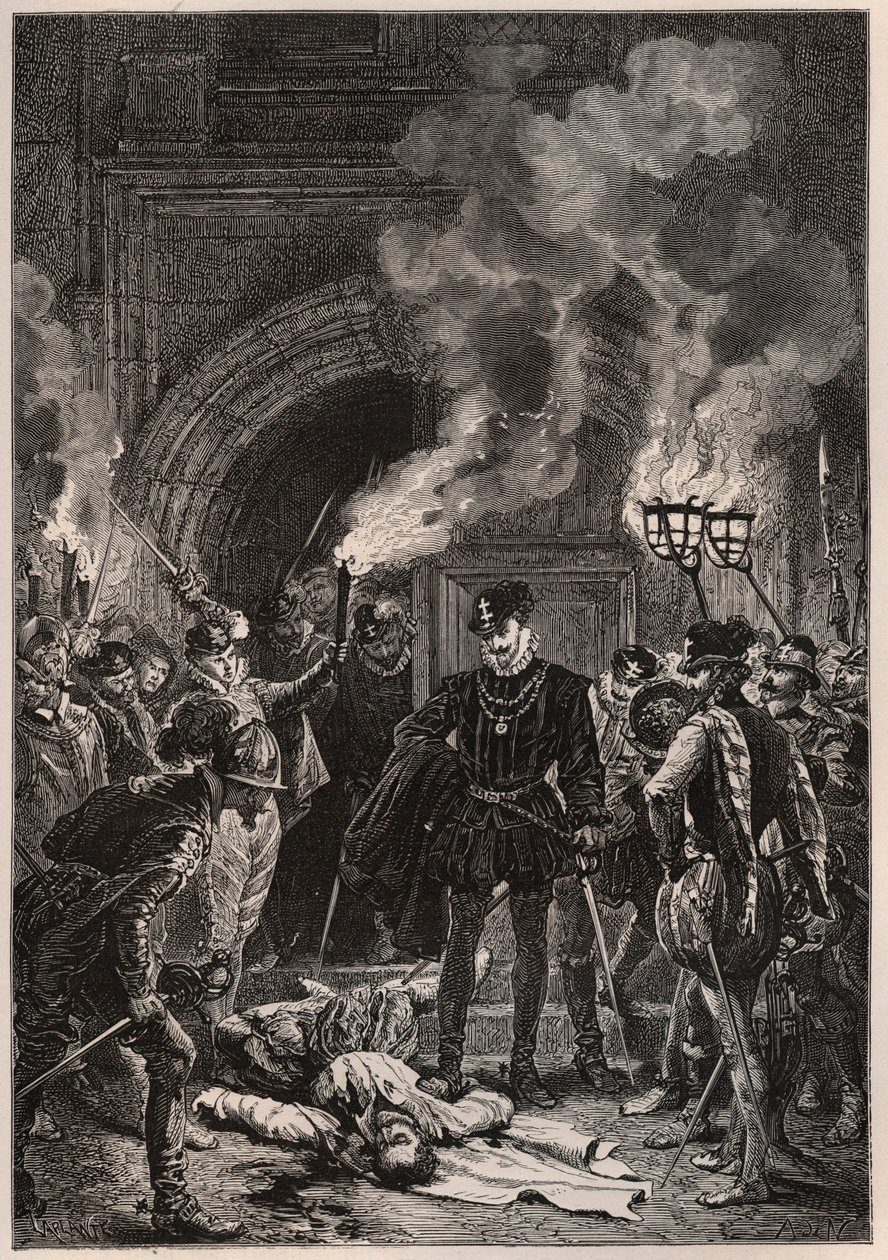 Henry 1st of Lorraine, Duke of Guise contemplating the corpse of Gaspard II of Coligny at the dawn of Saint-Barthelemy, 24 August 1572 by French School