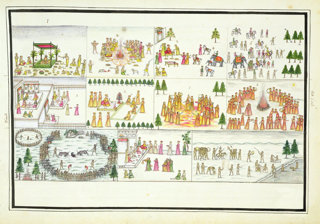 Hindu Festivals Including Dasehra, Diwali and Holi from The Gentil Album, Published in 1774 by French School