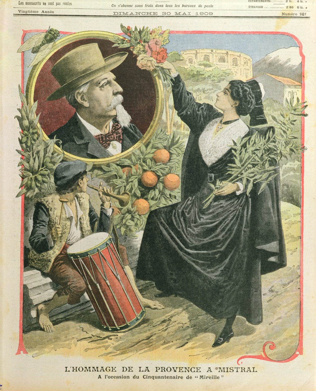 Homage to Frederic Mistral on the fiftieth anniversary of the publication of Mireille, illustration from Le Petit Journal, 30th May 1909 by French School