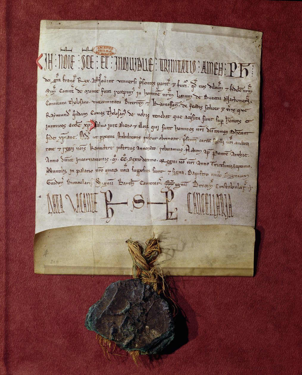Homage to King Philip II from Simon de Montfort for the territories confiscated from Raymond VI c.1216 by French School
