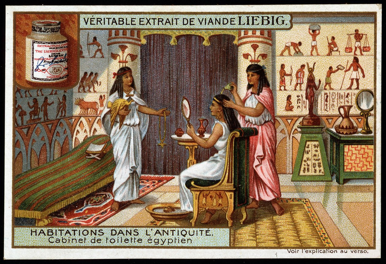 Homes in Antiquity: Egyptian Bathroom - Liebig Advertising Sticker by French School