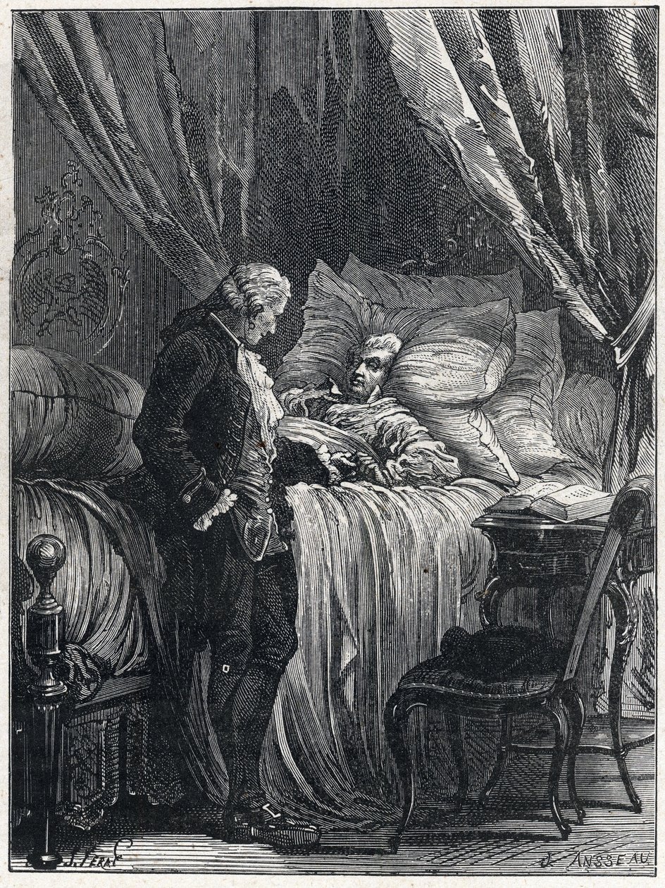 Honore Gabriel Riqueti, Count of Mirabeau on his deathbed with his doctor, Georges Cabanis in 1791 by French School