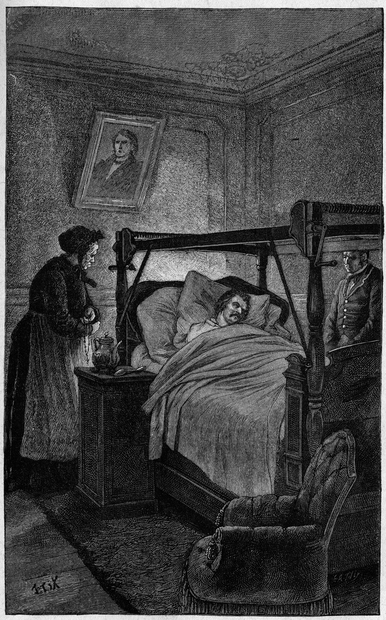 Honore de Balzac (1799-1850), a French writer, on his deathbed in 1850 by French School