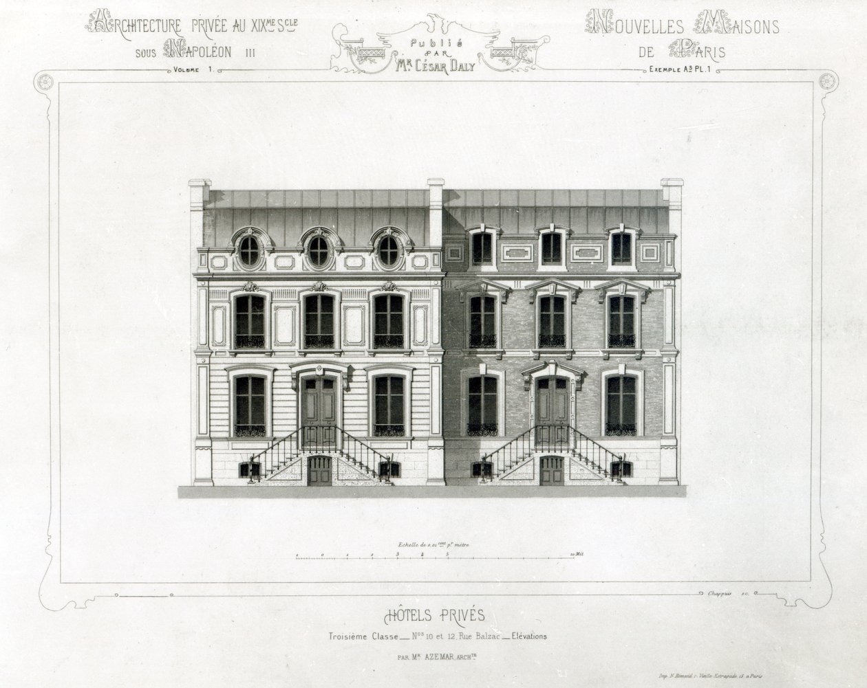 Hotels Prives, 10 & 12 Rue Balzac, Paris, from Architecture Privee au C19th by French School