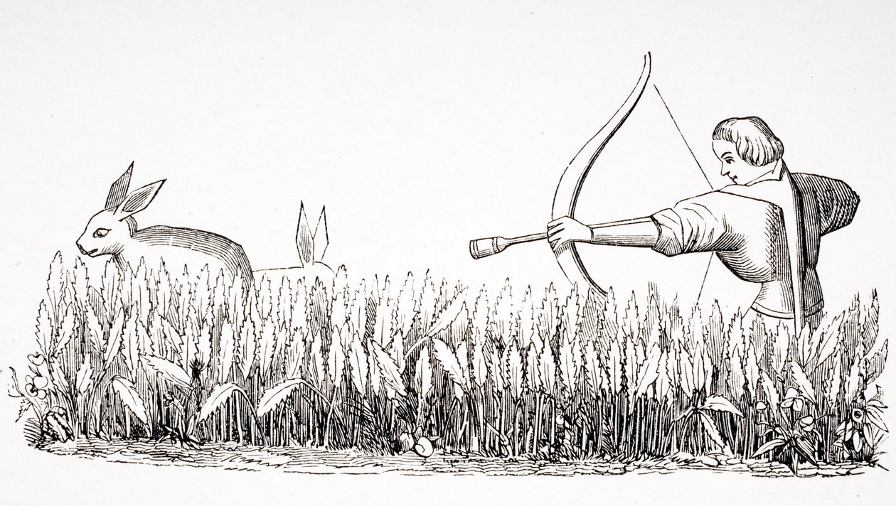 How to Allure the Hare, after a miniature in the 15th century Manuscript of Phoebus, from 