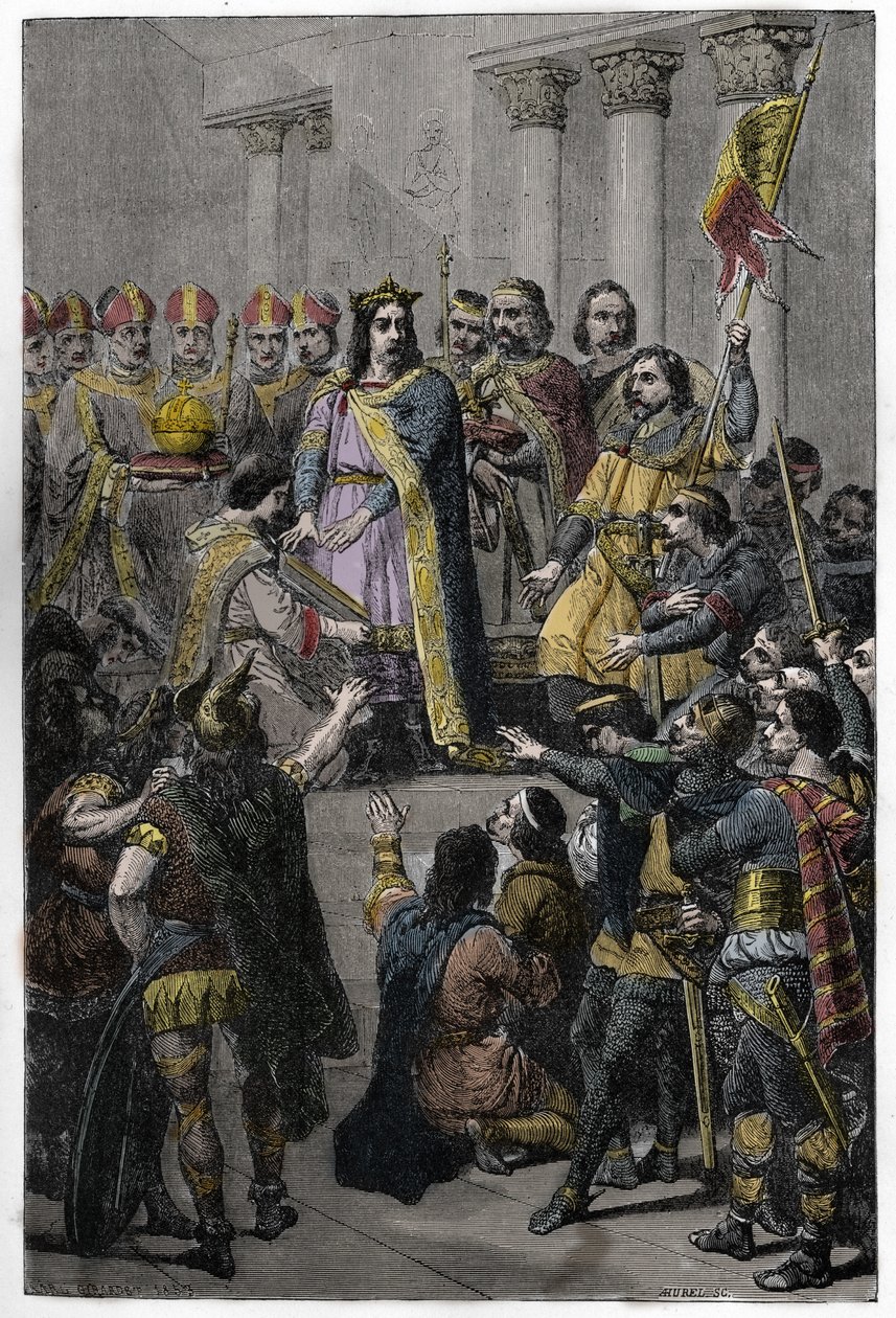 Hugh Capet elected King - Coronation of Hugh Capet, King of France, July 3, 987 at Noyon, by Adalberon, Archbishop of Reims by French School