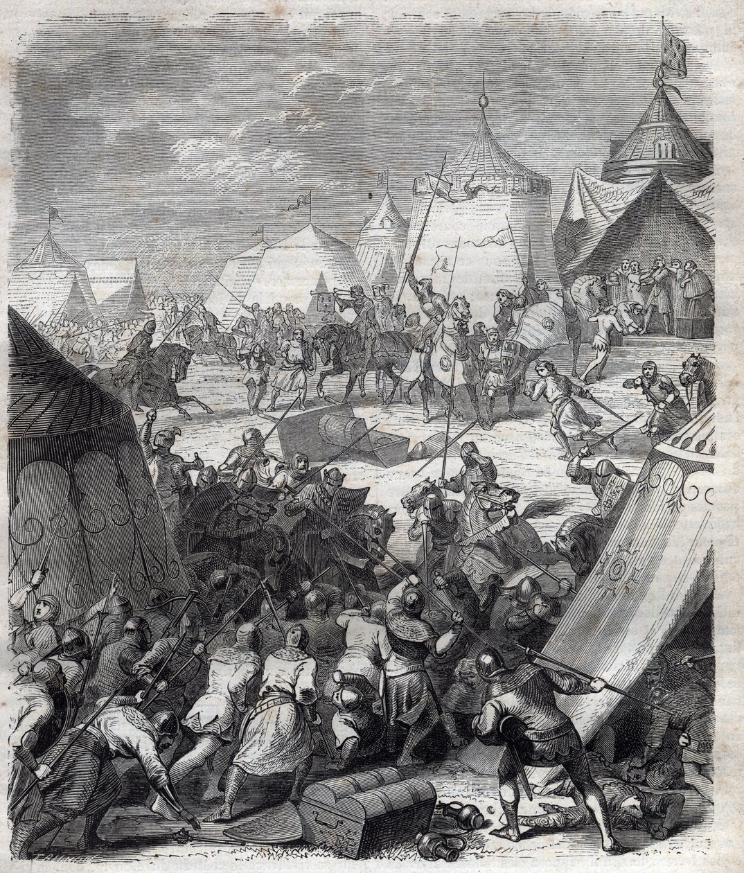 Hundred Years War: Battle of Poitiers (1356). Engraving in 