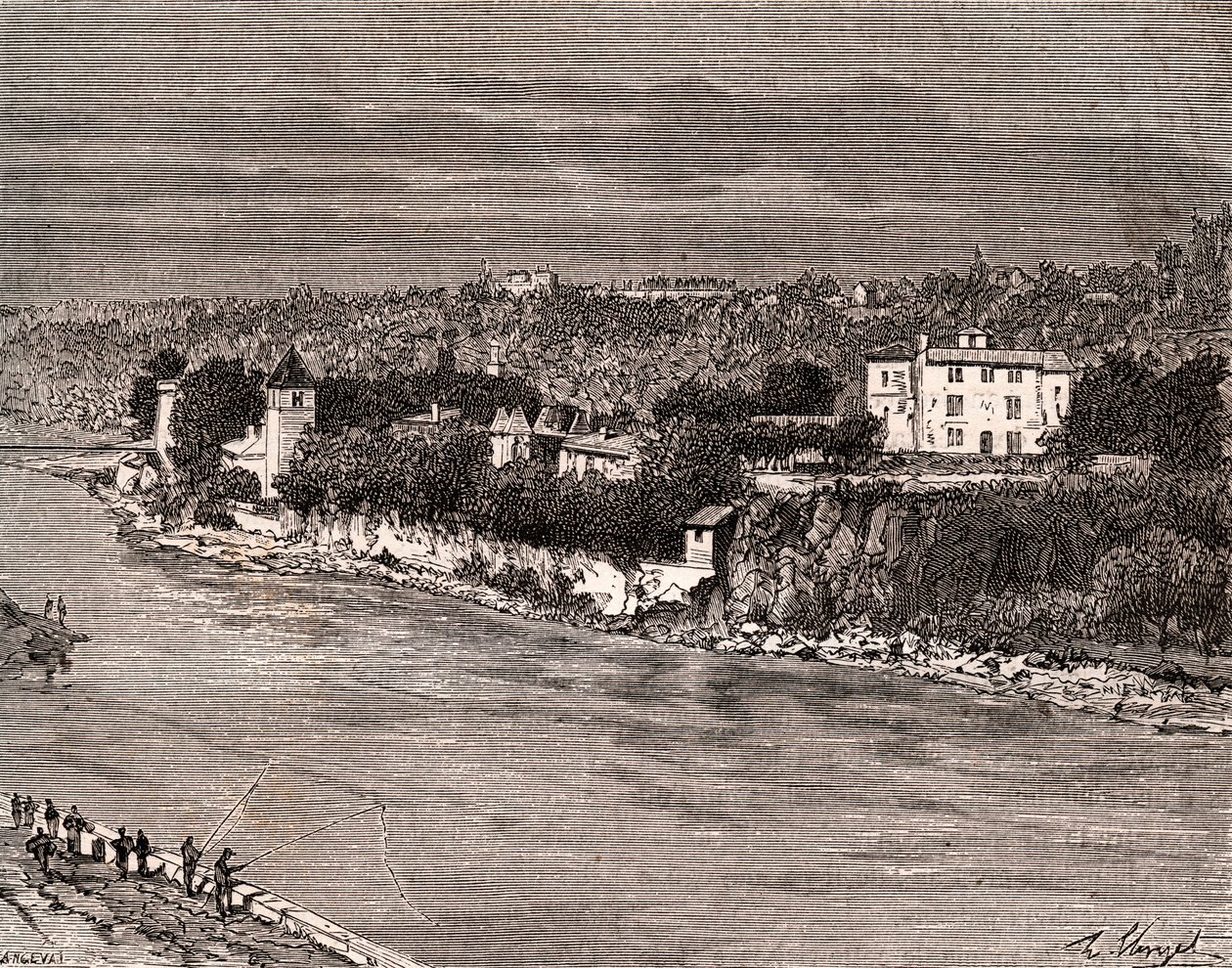 Ile Barbe in the middle of the Saone, in the 9th arrondissement of Lyon - engraving in La France illustree: geography, history, statistical administration by V.-A. Malt-Brown. 1884 by French School