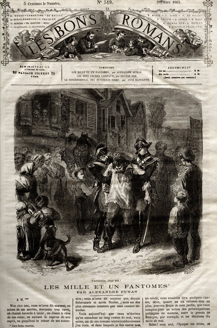 Illustration from The Thousand Un Fantomes novel by Alexandre Dumas pere appeared in The Bons Romans of 28/03/1865 by French School
