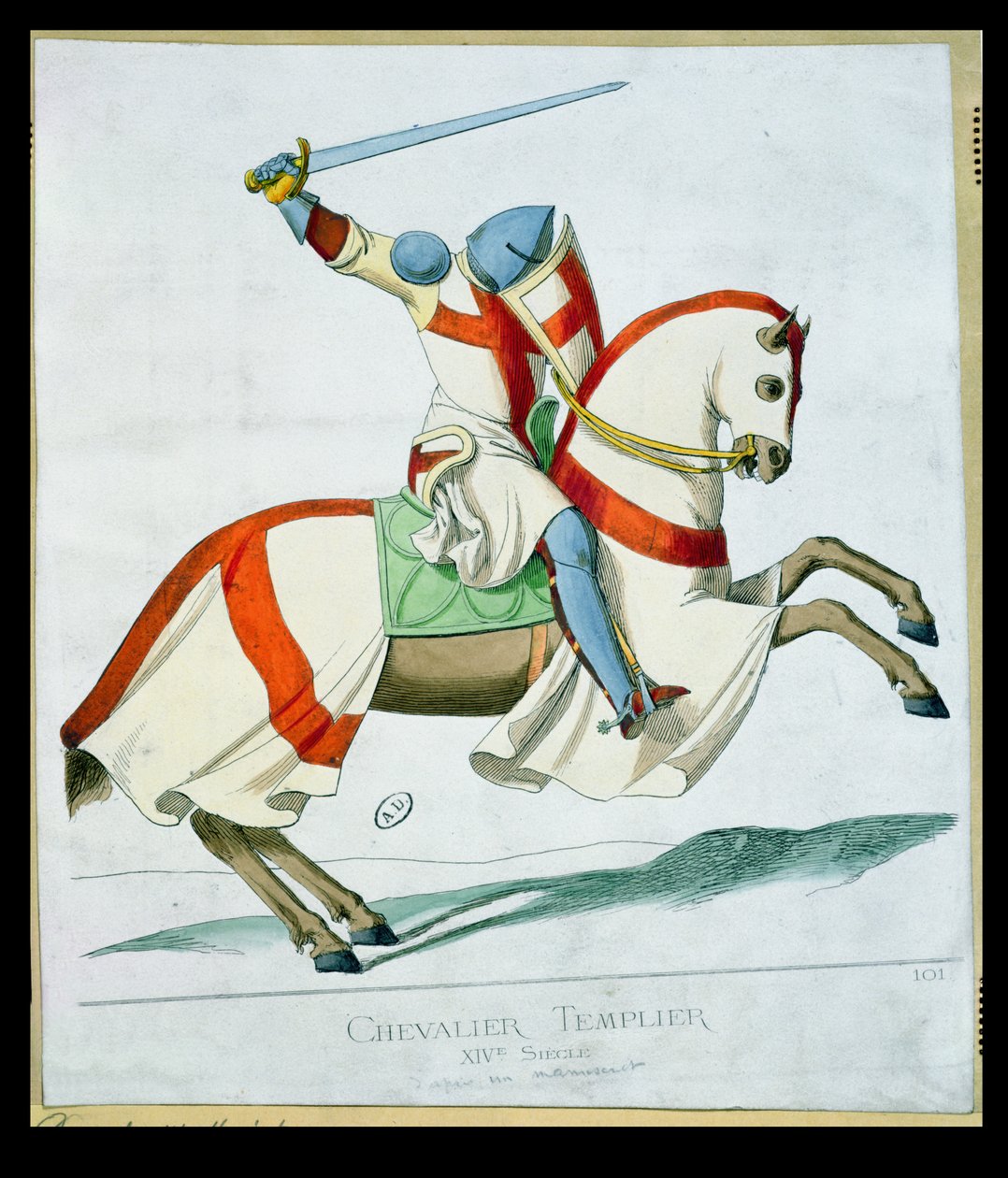 Illustration of a Knight Templar, after a 14th century manuscript by French School