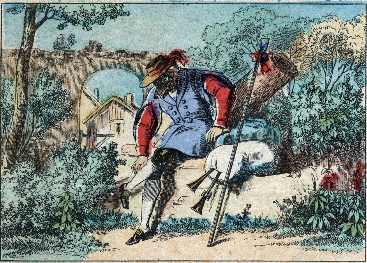 Illustration of the fable by Jean de la Fontaine: the wolf became a shepherd by French School