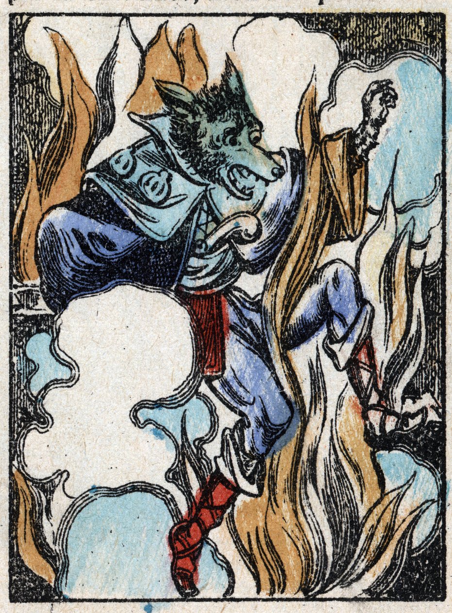 Illustration of the tale “The Wolf, the Goat and the Seven Kids”. Wood engraving from Imaging Pellerin - Epinal, late 19th century. by French School
