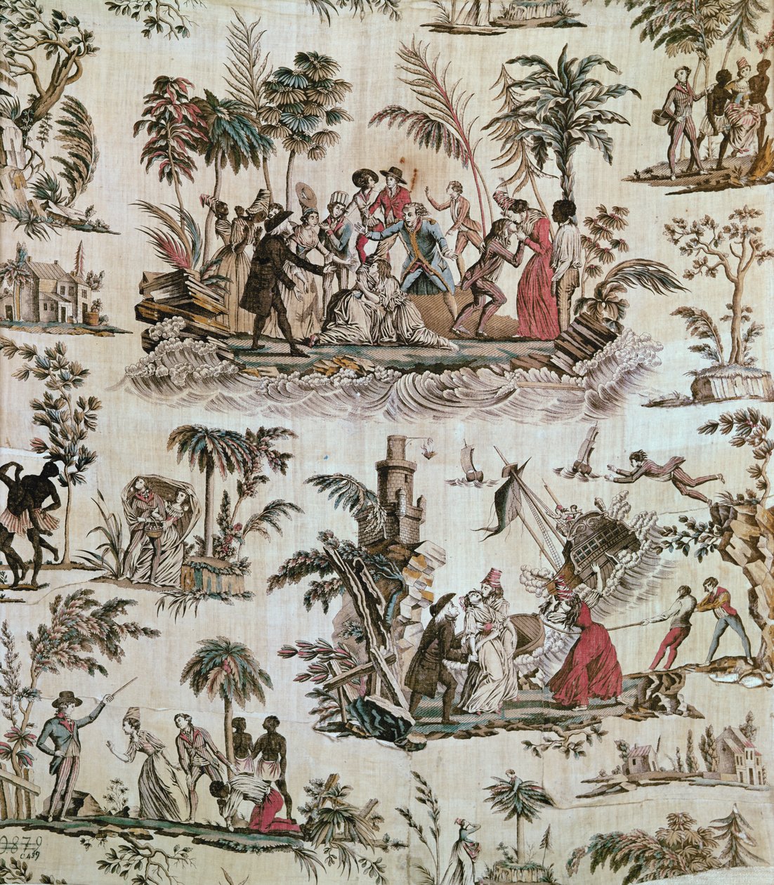 Illustrations of incidents from the novel Paul et Virginie, Toile de Nantes, c.1800 by French School