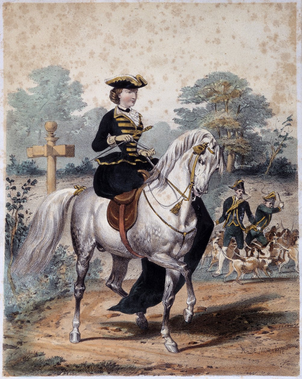 Empress Eugenia in hunting outfit. Anonymous engraving, circa 1860 by French School