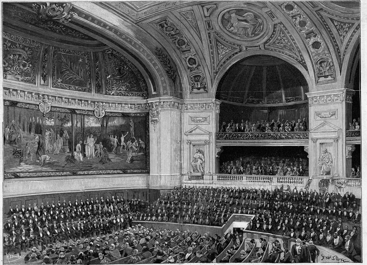 Inauguration of the new Sorbonne in 1889: the grand amphitheatre during the ceremony by French School