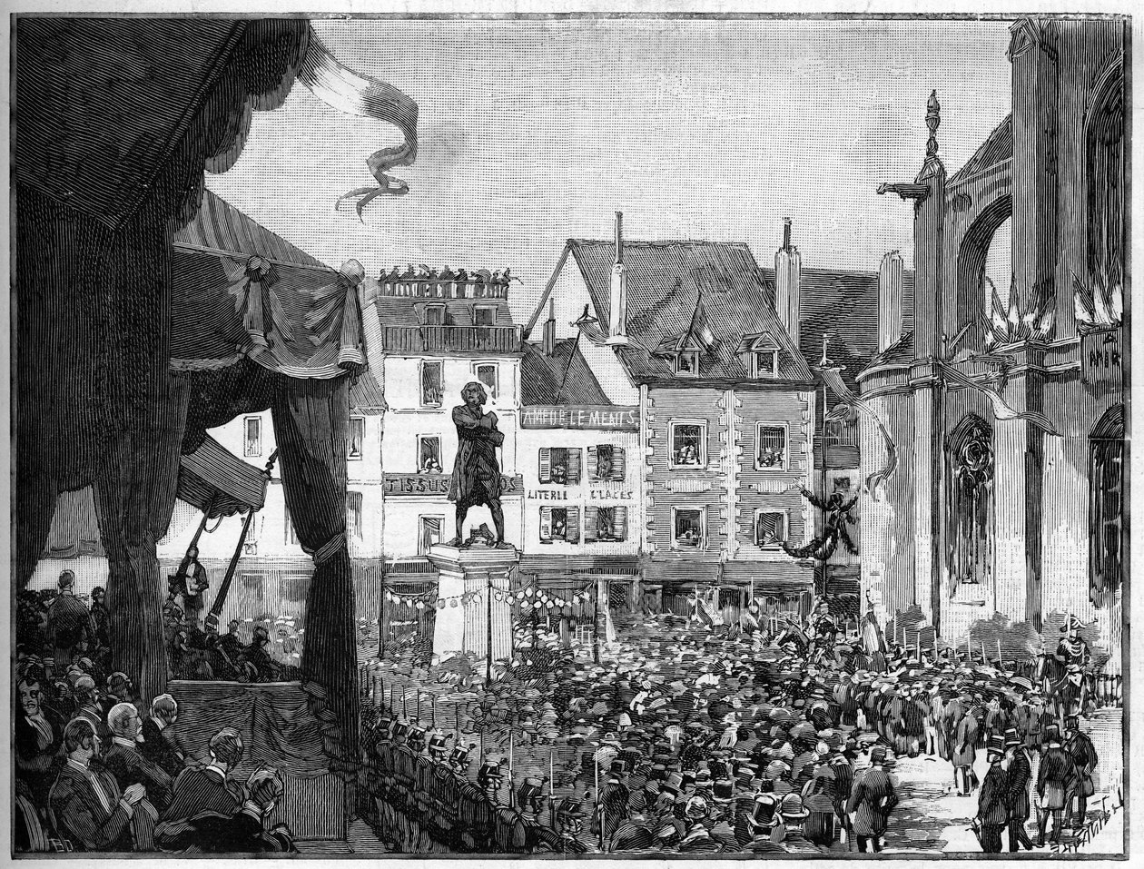 Inauguration of the statue of Honore Gabriel Riqueti, Count of Mirabeau (1749-1791) French revolutionary, on Place Ducerceau in Montargis in 1888 by French School
