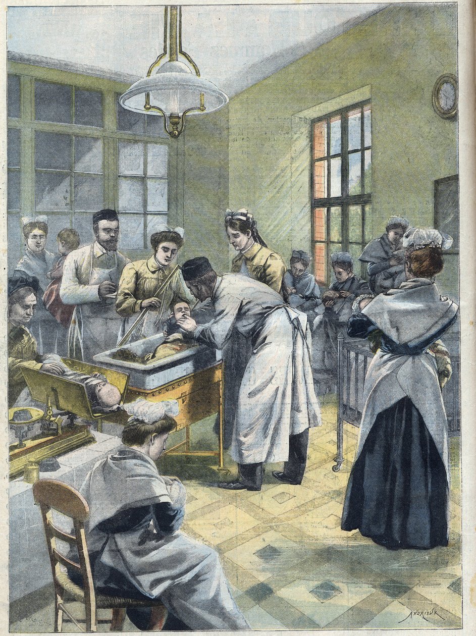 Infants at the depot des Enfants Assistes rue Denfert Rochereau in Paris placed in an incubator. The doctors and nurses take care of premature or debilitated babies, in 