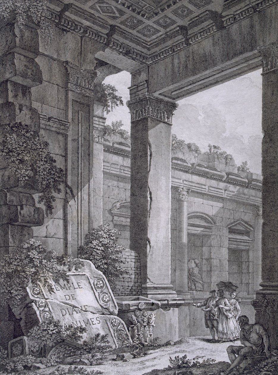 Interior of the Temple of Diana, Nimes, from Antiquities of France: Vol I, Monuments of Nimes by French School