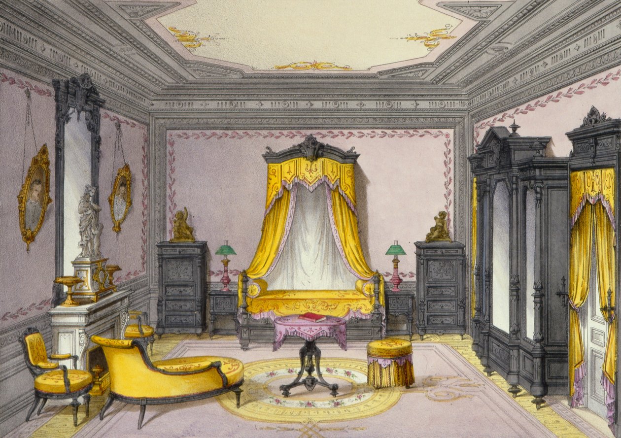 Interior showing furniture from a French periodical, 1850s by French School