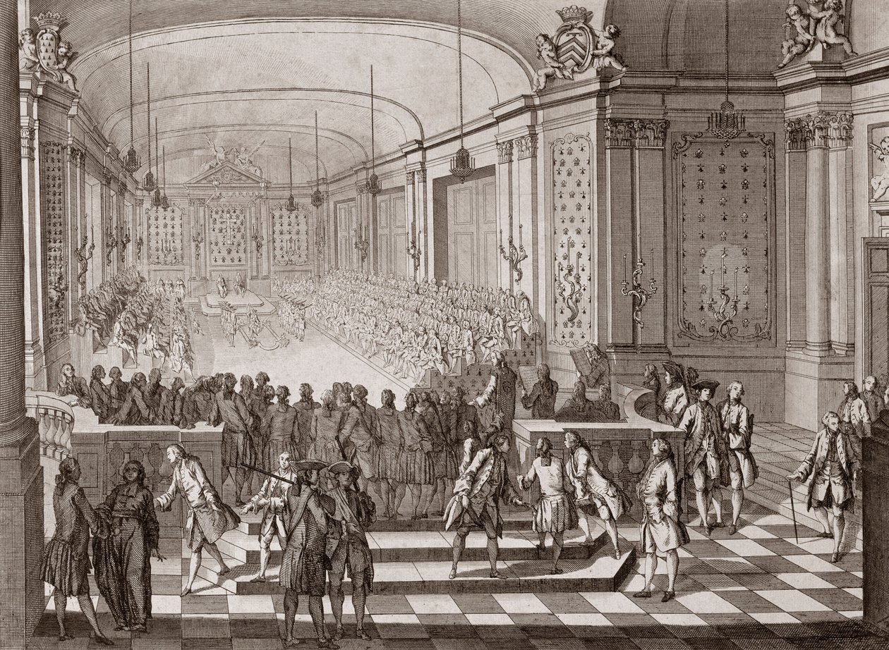 Internal view of the Jacobins Hall, in Nantes, during the holding of the United States of Brittany in 1764 by French School
