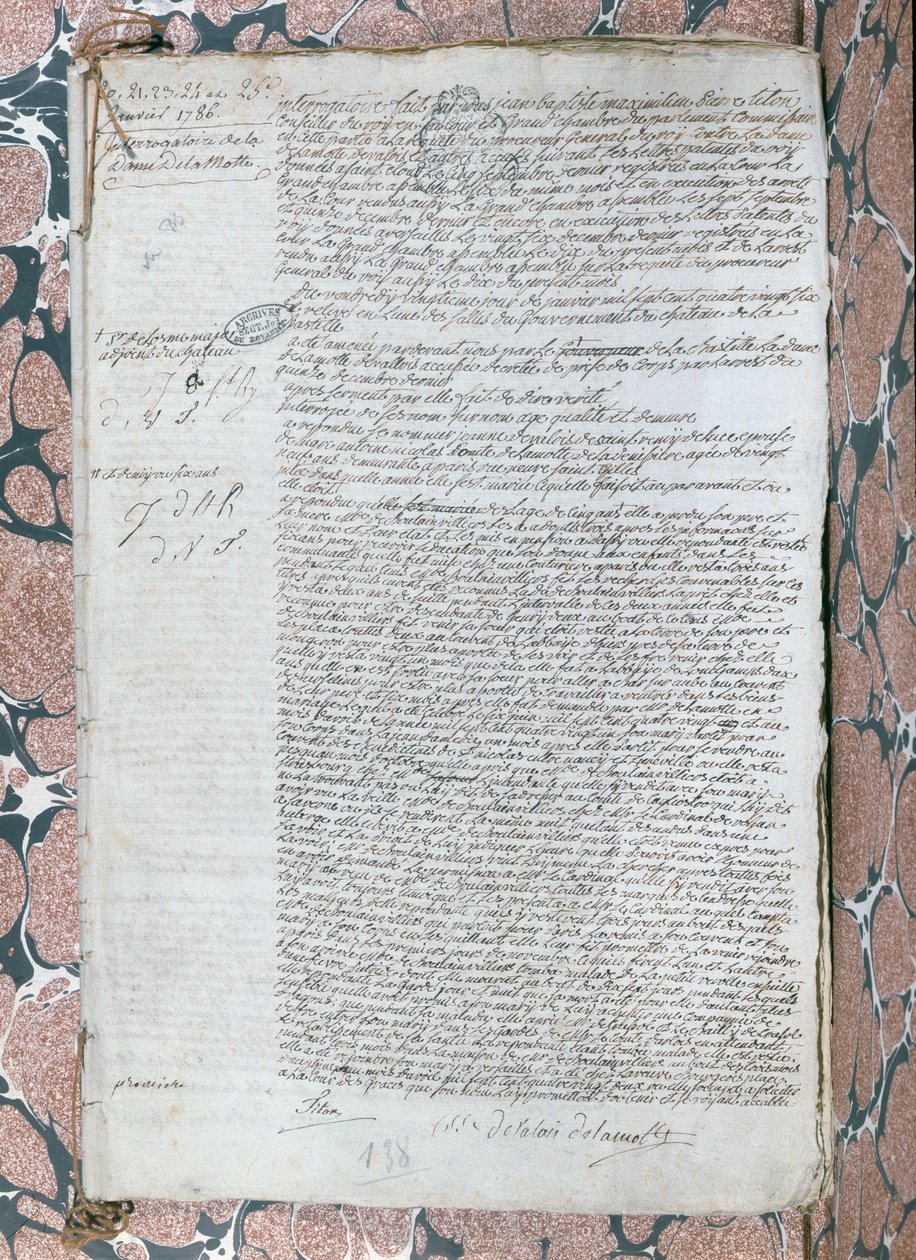 Interrogation of Jeanne de Valois-Saint-Remy, Countess de La Motte, January 1785 by French School