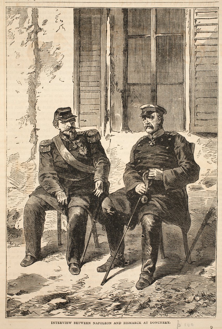 Interview between Napoleon and Bismarck at Doncherry, illustration from Cassells History of the War between France and Germany, 1870-1871 by French School