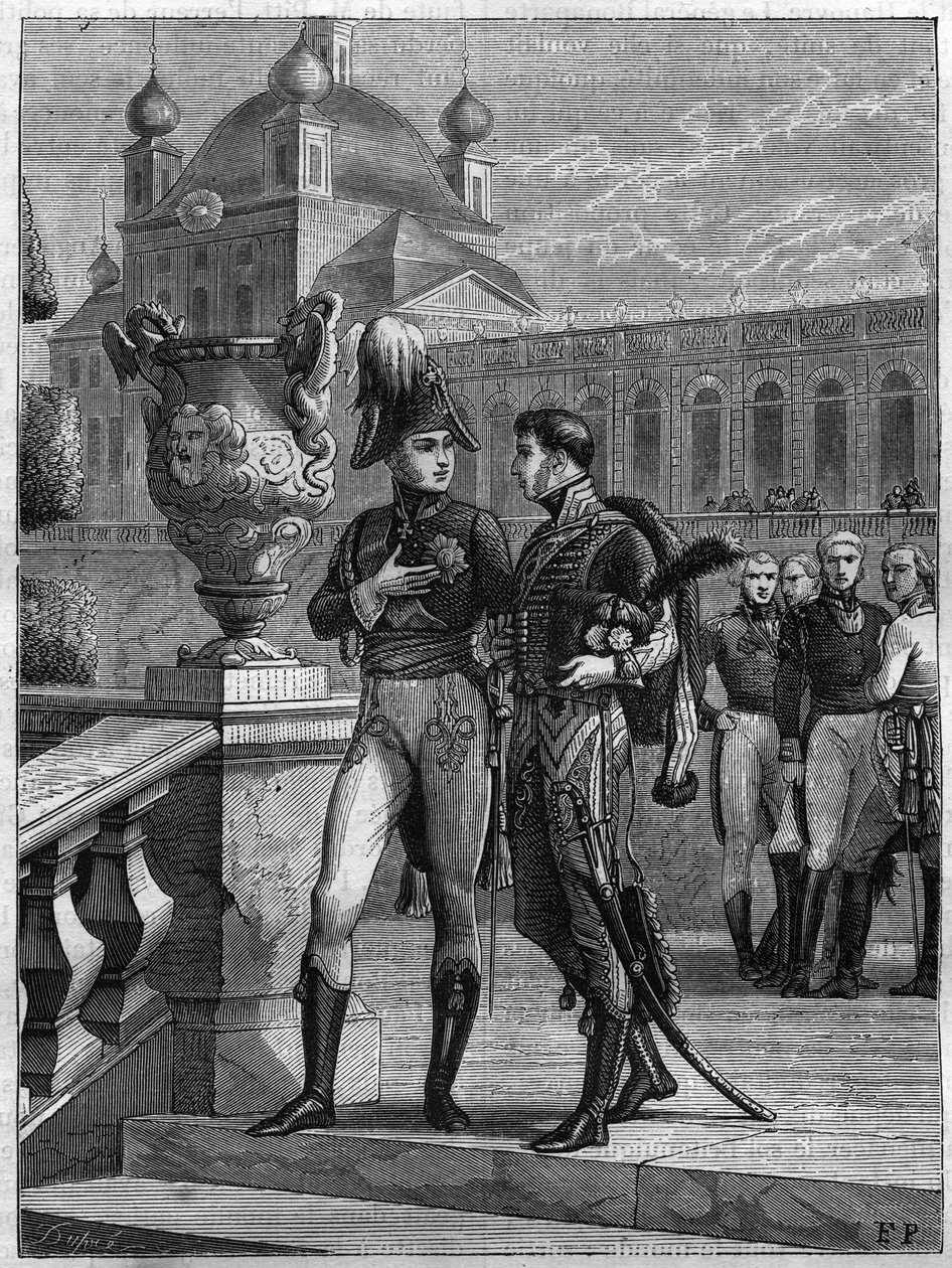 Interview of Alexander I of Russia (1777-1825) and Michel Duroc (1772-1813) in Saint Petersburg in April 1801 - Engraving of 1865 in 