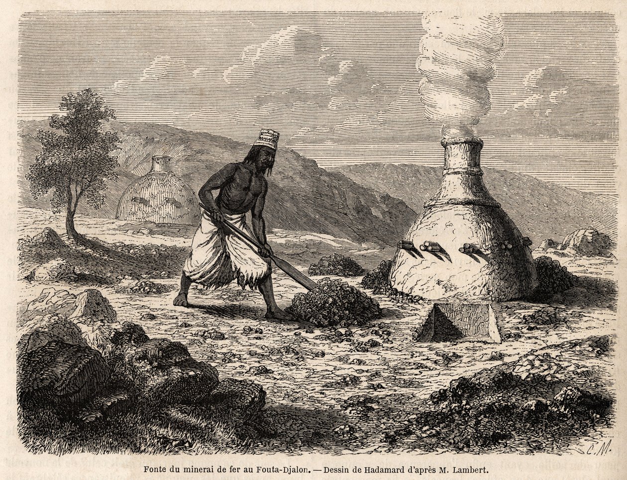 Iron Ore Smelting at Fouta Djalon, Senegal, Drawing by Hadamard by French School