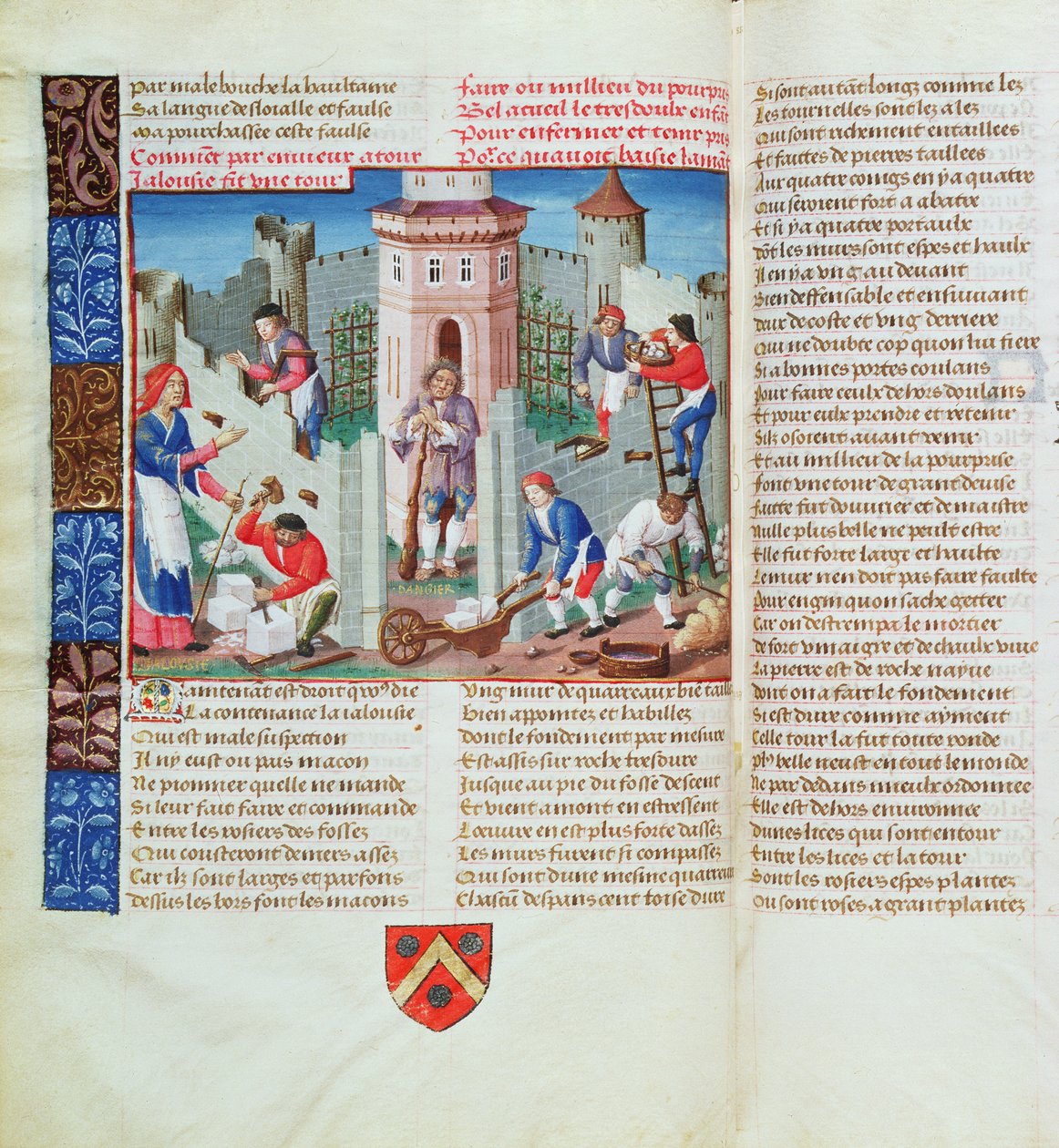Jealousy erects a fortress, from the Roman de la Rose by French School