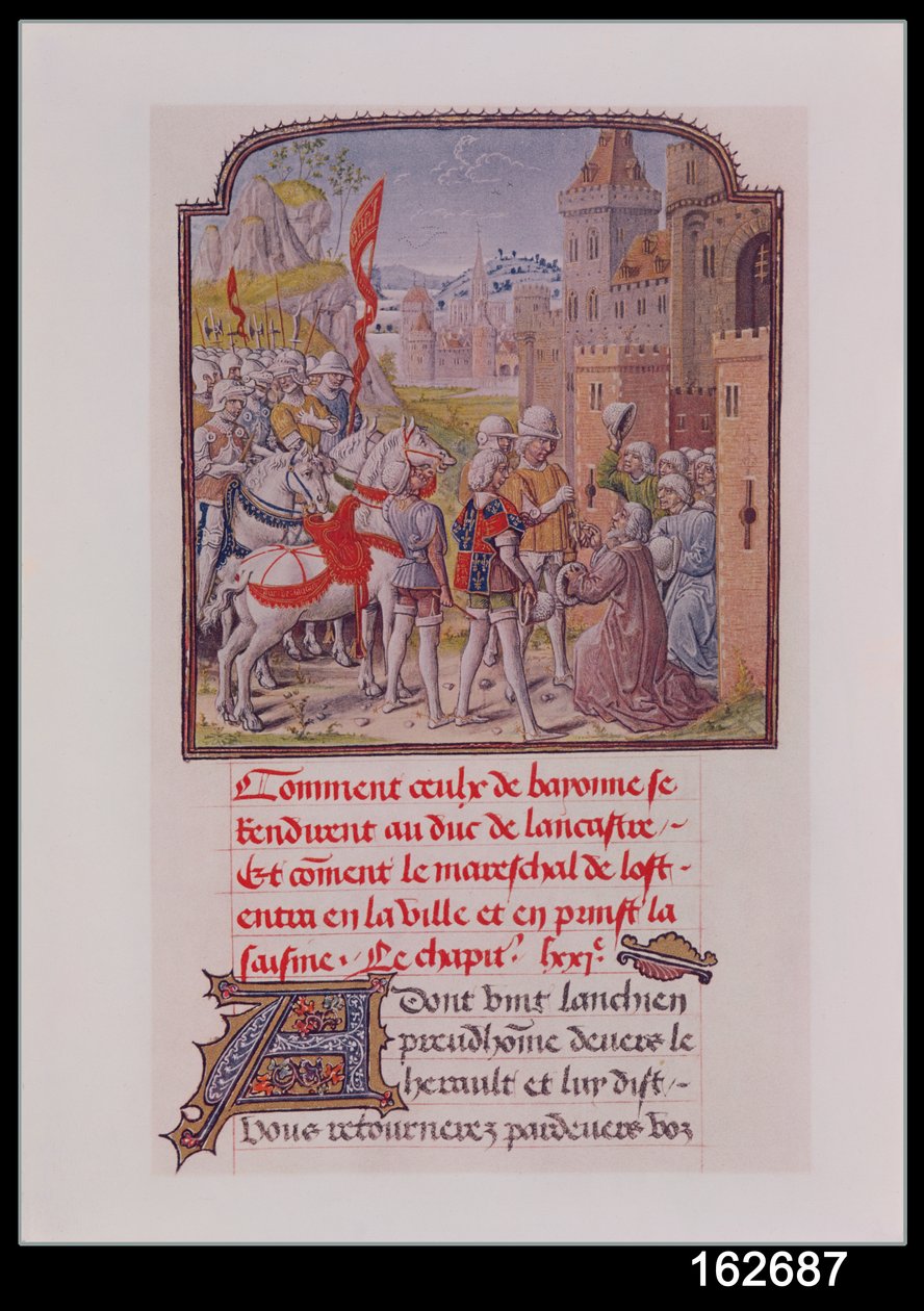 John of Gaunt being received by the citizens of Bayonne at the town gates, from Froissart