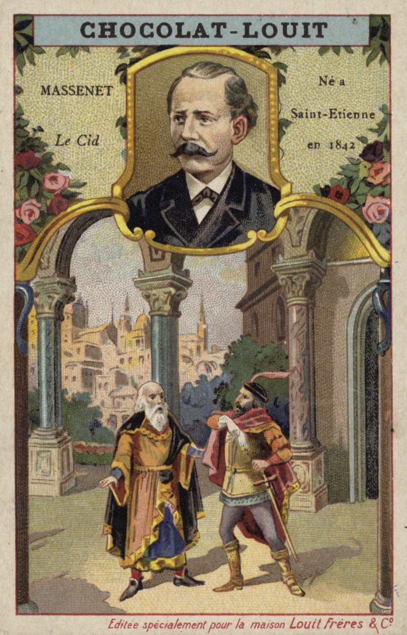Jules Massenet, French Composer, and a Scene from His Opera Le Cid by French School