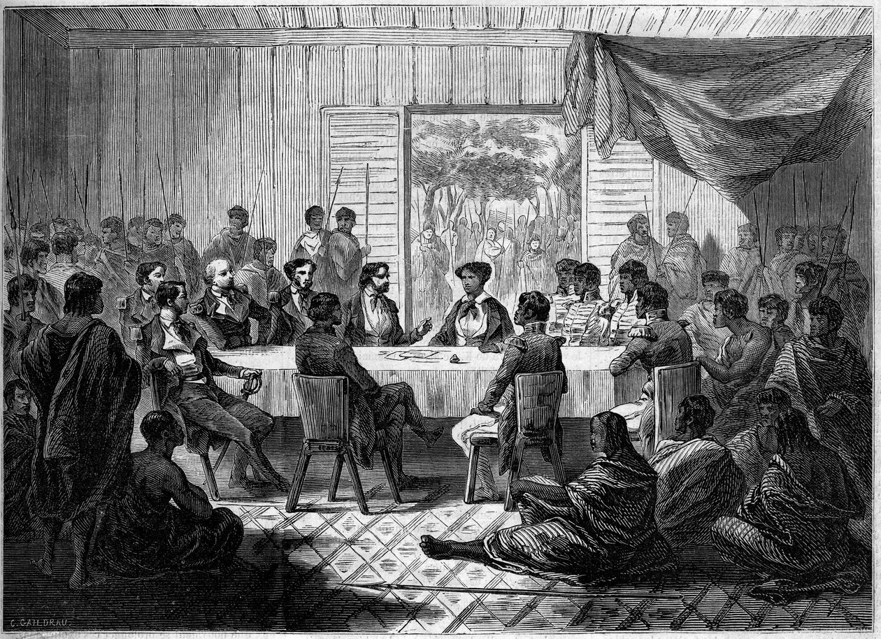 Kabar (Meeting) of French Officers and Malagasy Chiefs Representing Queen Ranavalo Manjaka I. Madagascar by French School