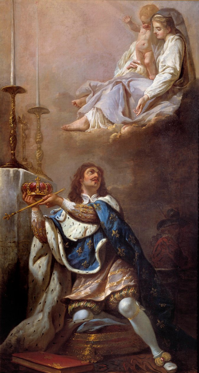 King Louis XIII offering his crown to the Virgin. Painting of the French School. 17th century. Versailles. Church of Our Lady of Versailles by French School