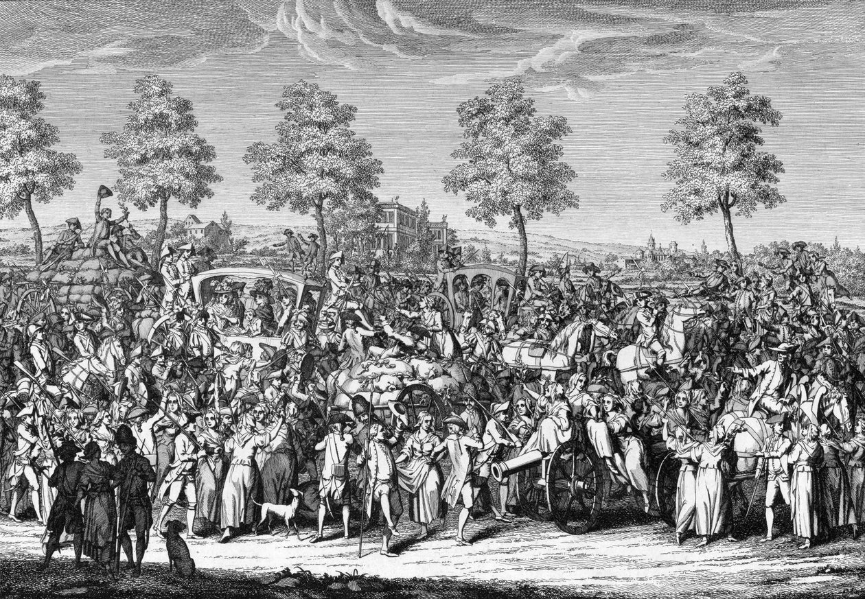 King Louis XVI and the Royal family entering Paris, October 6 by French School
