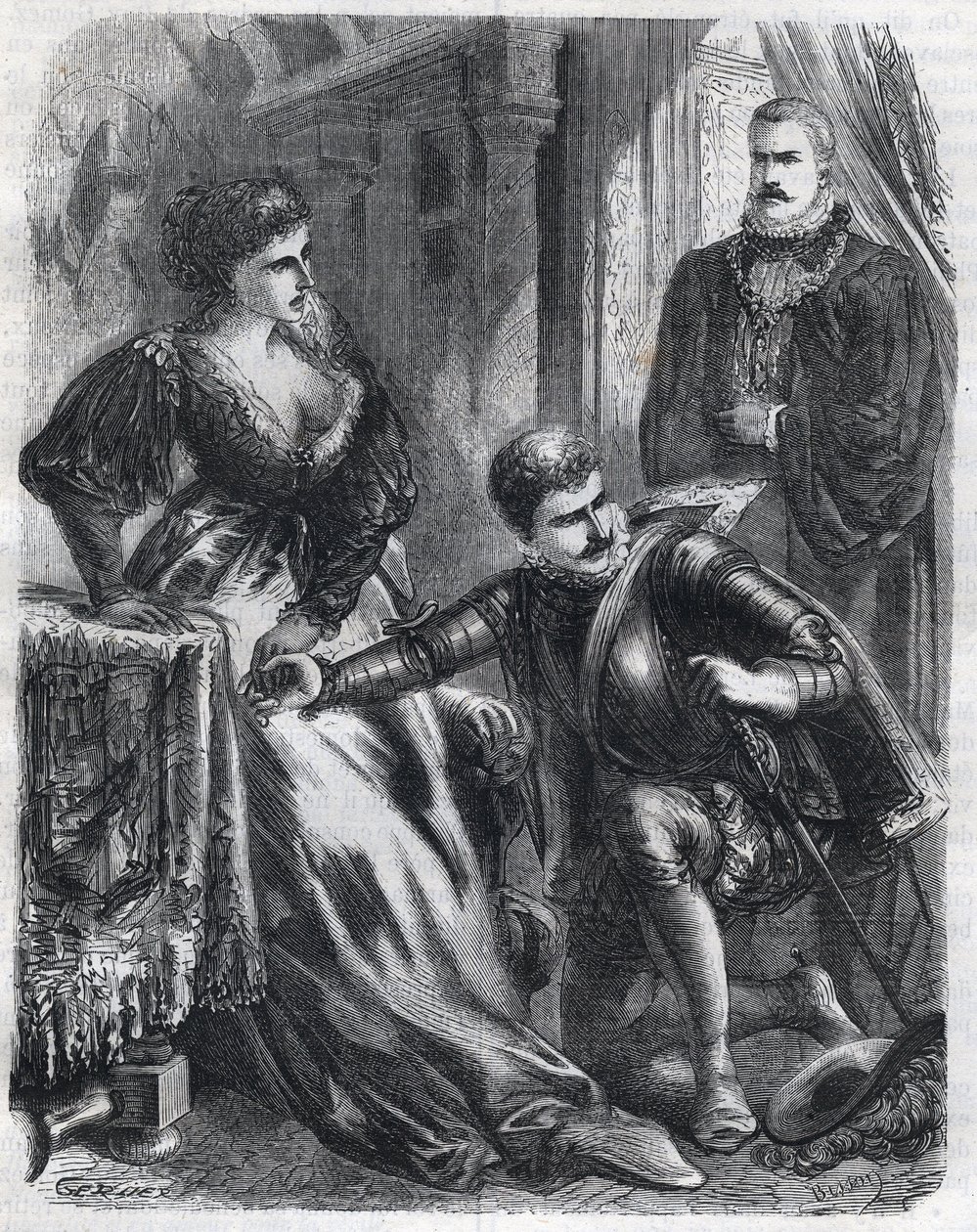 King Philip II (1527-1598) surprises his son, Prince Don Carlos (1545-1568), trying to violate his stepmother, Queen Elisabeth (1545-1568) (Elisabeth of France or Isabelle of Valois), January 17 by French School