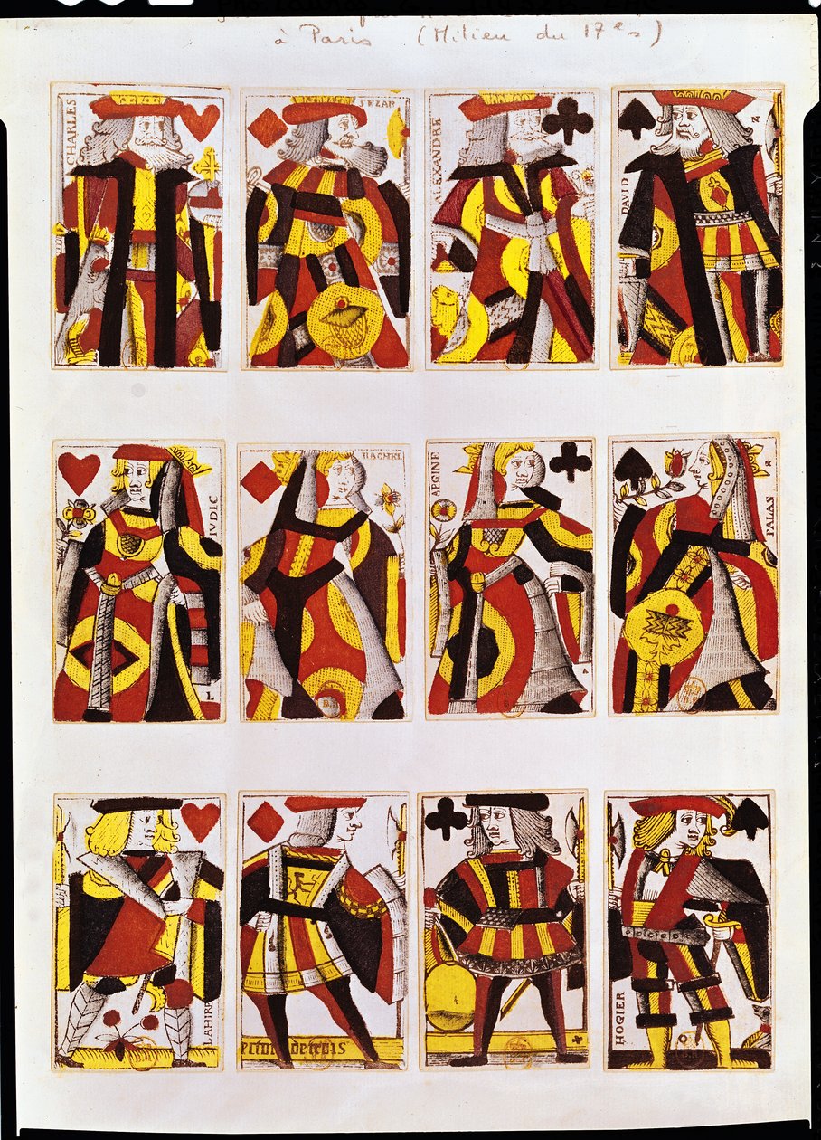 King, Queen and Jack playing cards by French School
