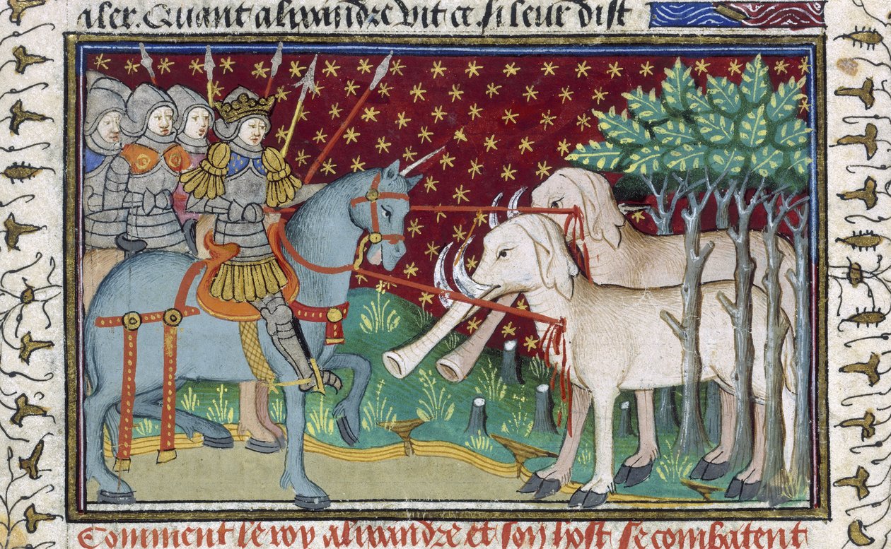 Knights attacking elephants, from the 