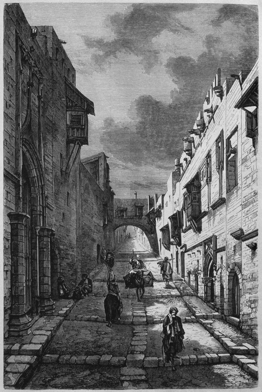 Knights street in Rhodes, from La Syrie daujourdhui. Voyages dans la Phenicie le Liban et la Judee. 1875-1880 by Louis Charles Emile Lortet, 1884 by French School