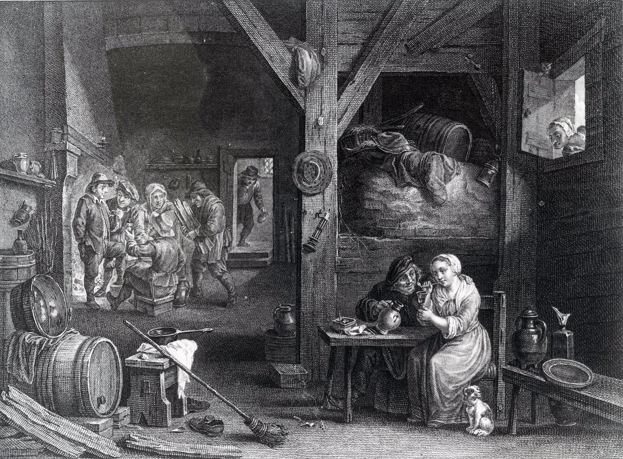La Fumeuse, print by Jean Baptiste Patas after David Teniers the Younger, 1786-1808 by French School