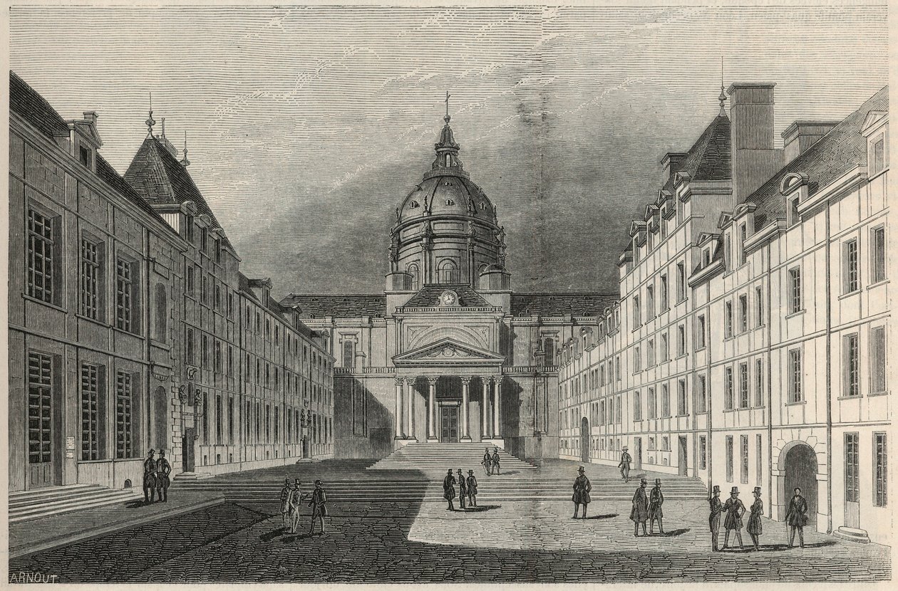 La Cour de la Sorbonne in Paris in the 19th century - Engraving in 