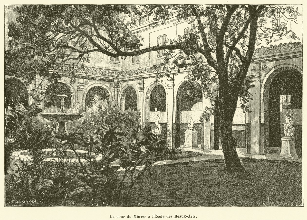 The Courtyard of the Mulberry Tree at the School of Fine Arts (engraving) by French School