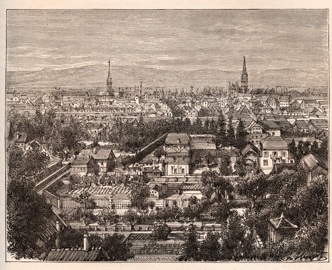 La ville de Mulhouse (Haut-Rhin) - engraving in La France illustree: geography, history, administration statistique by V.A. Malt-Brown. 1884 by French School
