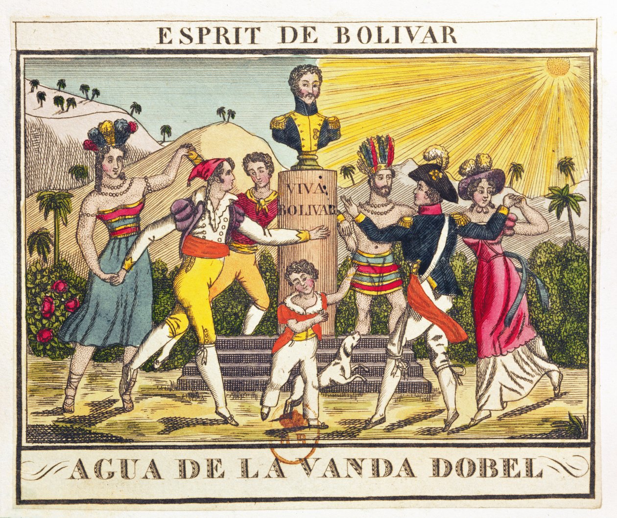 Label for Lavender Water evoking the spirit of Bolivar, c.1830 (colour engraving) by French School