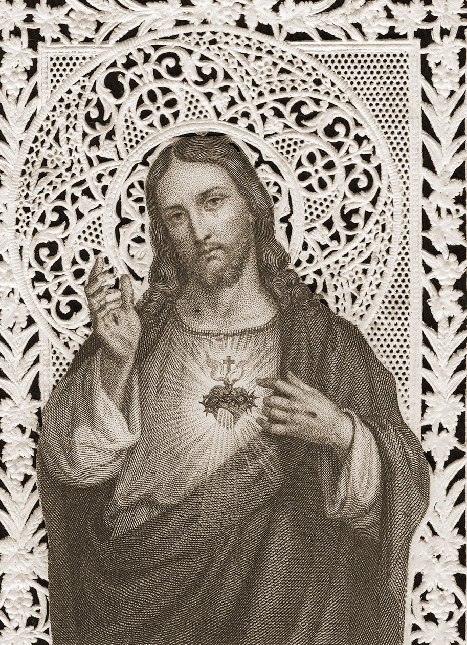 Lace Card Depicting The Sacred Heart of Jesus, 19th Century by French School