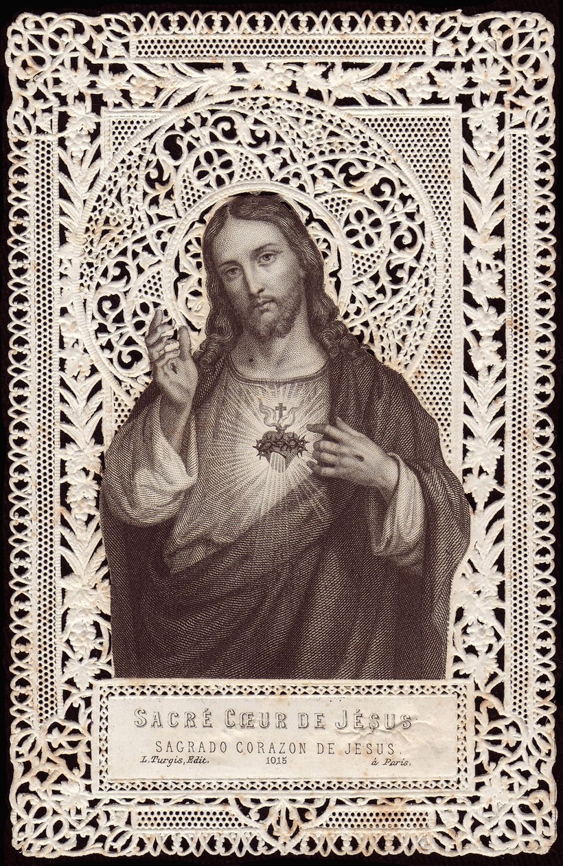 Lace Card Depicting The Sacred Heart of Jesus, 19th Century by French School