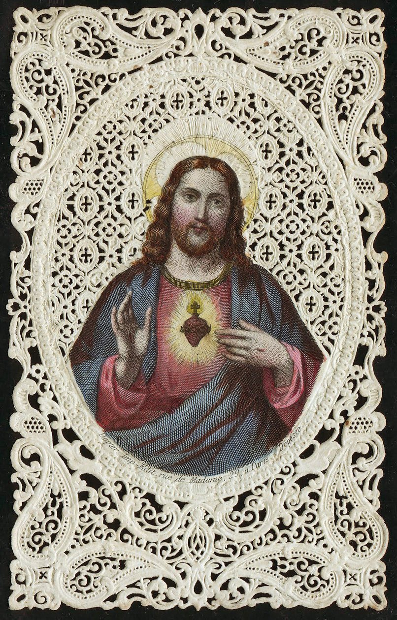 Lace Card Depicting The Sacred Heart of Jesus, 19th Century by French School