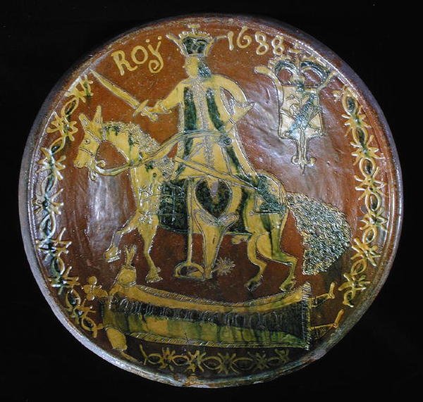 Large Round Dish Depicting Louis XIV on Horseback, 1688 by French School
