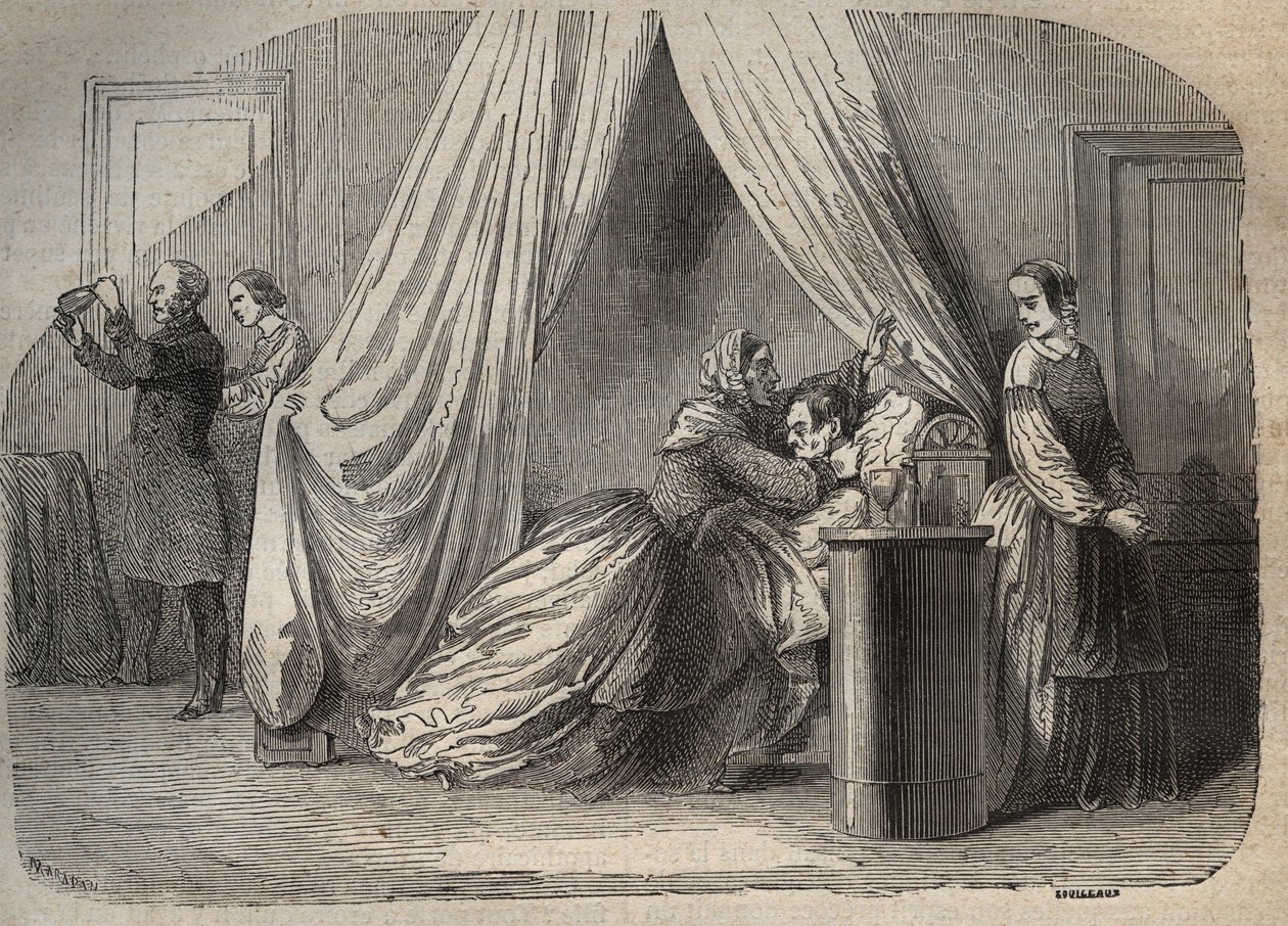 Last moments of Charles Lafarge (1811-1840), husband of Marie Lafarge (1816-1852) French criminal. Engraving in 