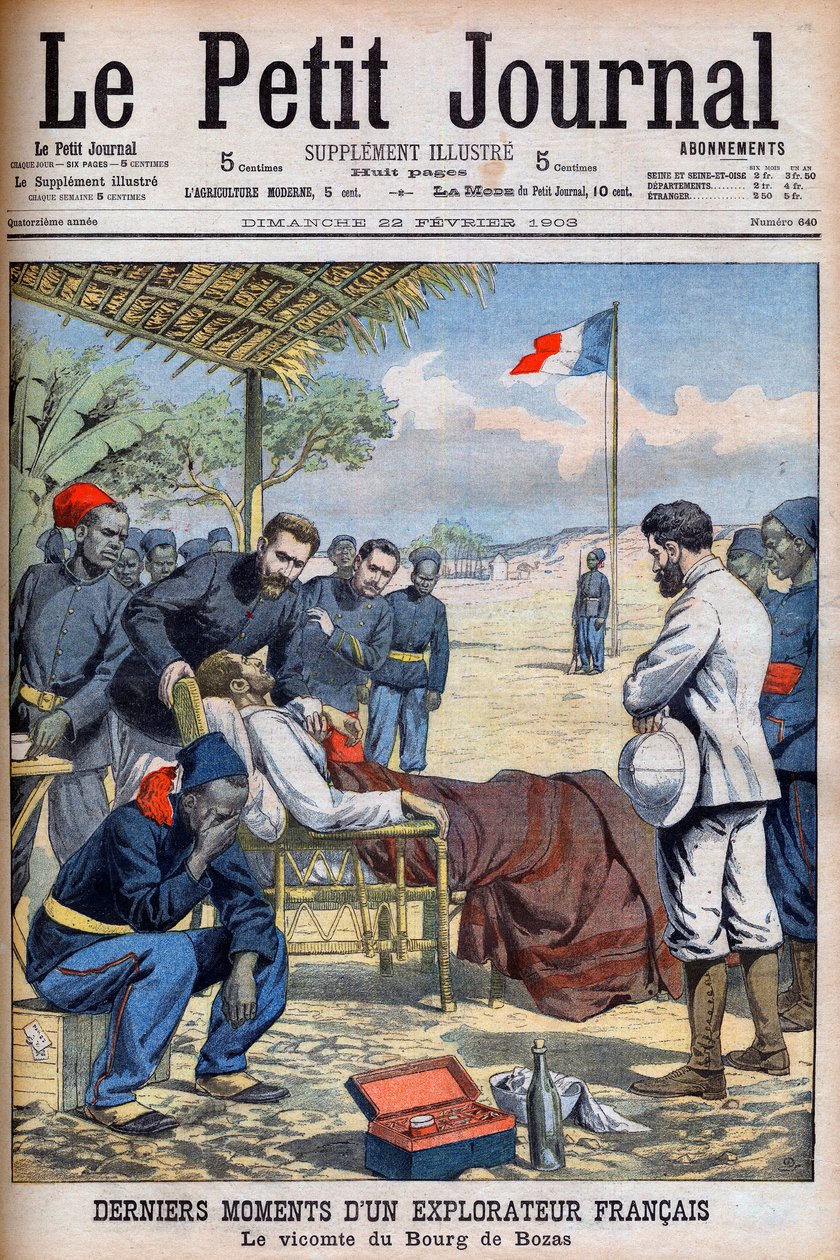 Last moments of a French explorer Viscount Pierre Marie Robert Du Bourg de Bozas (1871-1903) in the Bourg de Boza in tropical Africa Le Petit Journal February 22 by French School