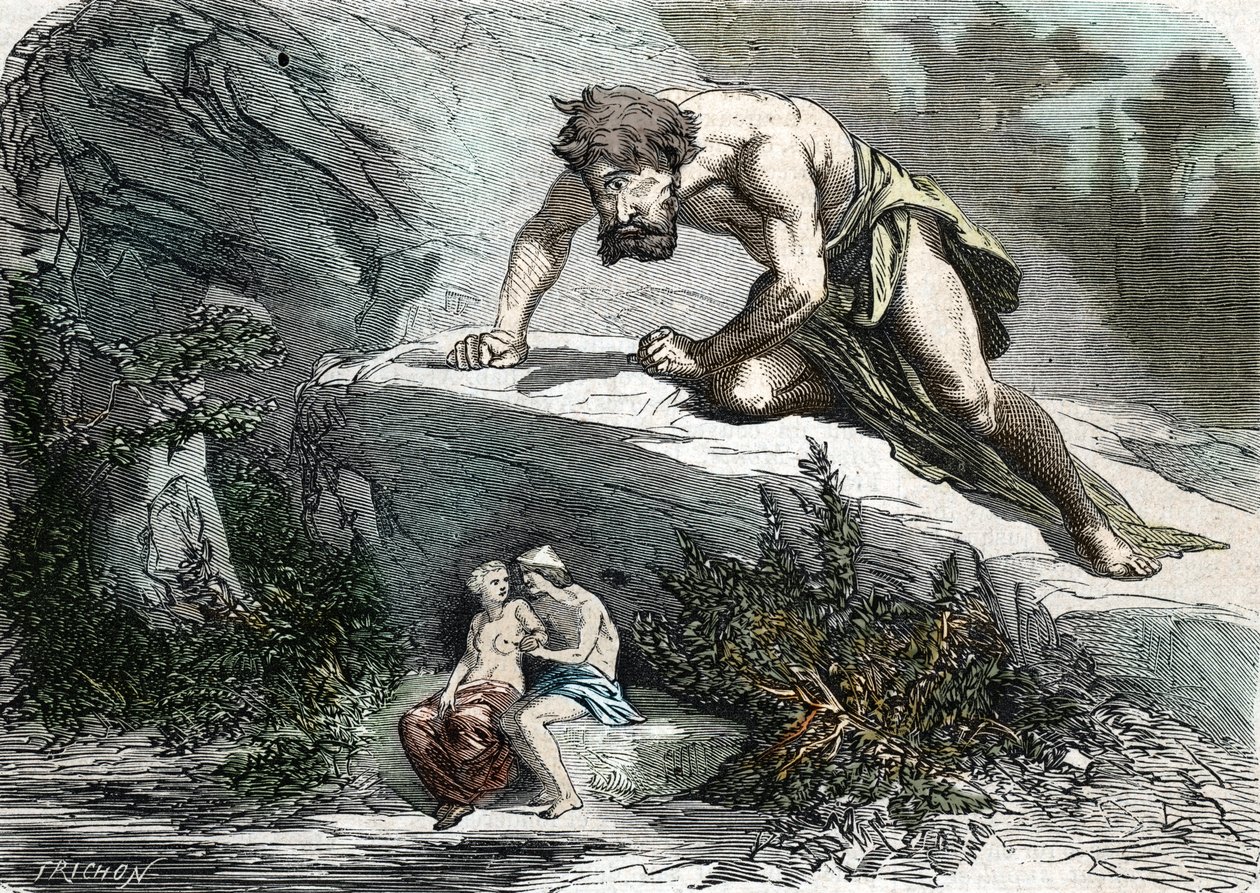 The Cyclops Polyphemus Surprising Galatea and Acis (engraving) by French School